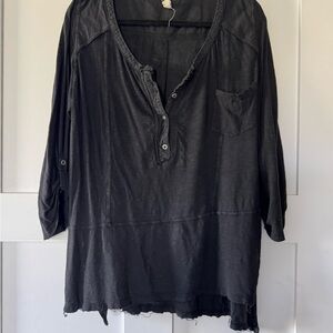 We The Free Black Relaxed Mandarin Collar Top